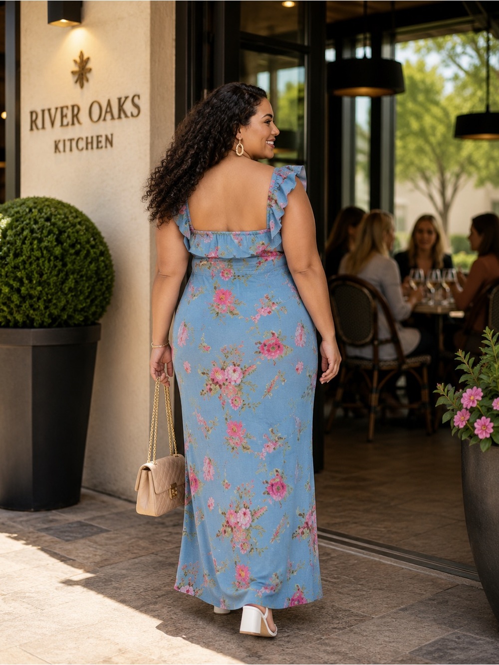NWT Blue Floral Empire Waist Flounce Sleeve Maxi Dress Size 4X - Picture 2 of 6